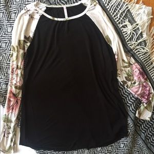 Black and floral long sleeve raglan shirt